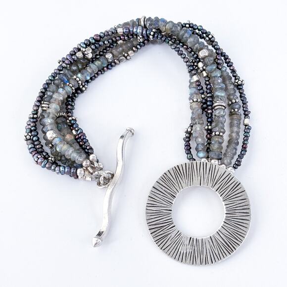 Vintage Artisan Sterling Silver 925 Labradorite Pearl Multi-Strand Bracelet 7" - Picture 4 of 8